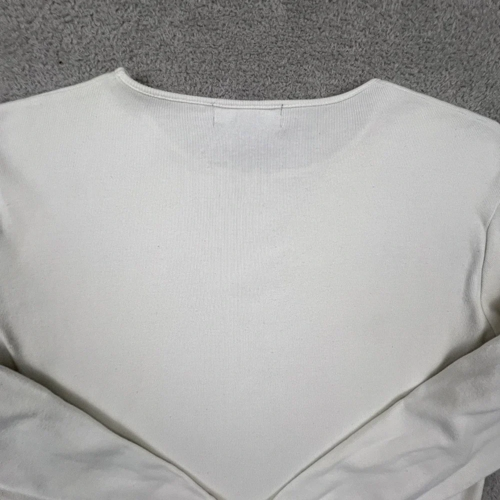 Lauren Ralph Lauren Ribbed Top Women White Long Sleeve Logo Classic Minimalist - Picture 11 of 11